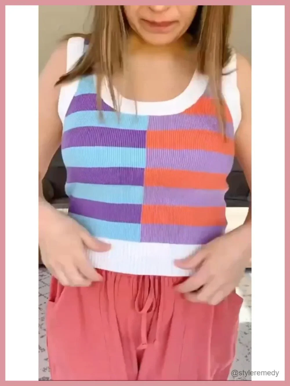 Ribbed Knit Sleeveless Striped Scoop Neck Tank Top